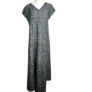 Pure Jill Elements Maxi Dress V Neck Blue‎ Beige Print Casual XS